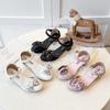 Summer 2026 Rhinestone Bow Princess High Heel Shoes: Fashionable Closed-Toe Sandals for Girls