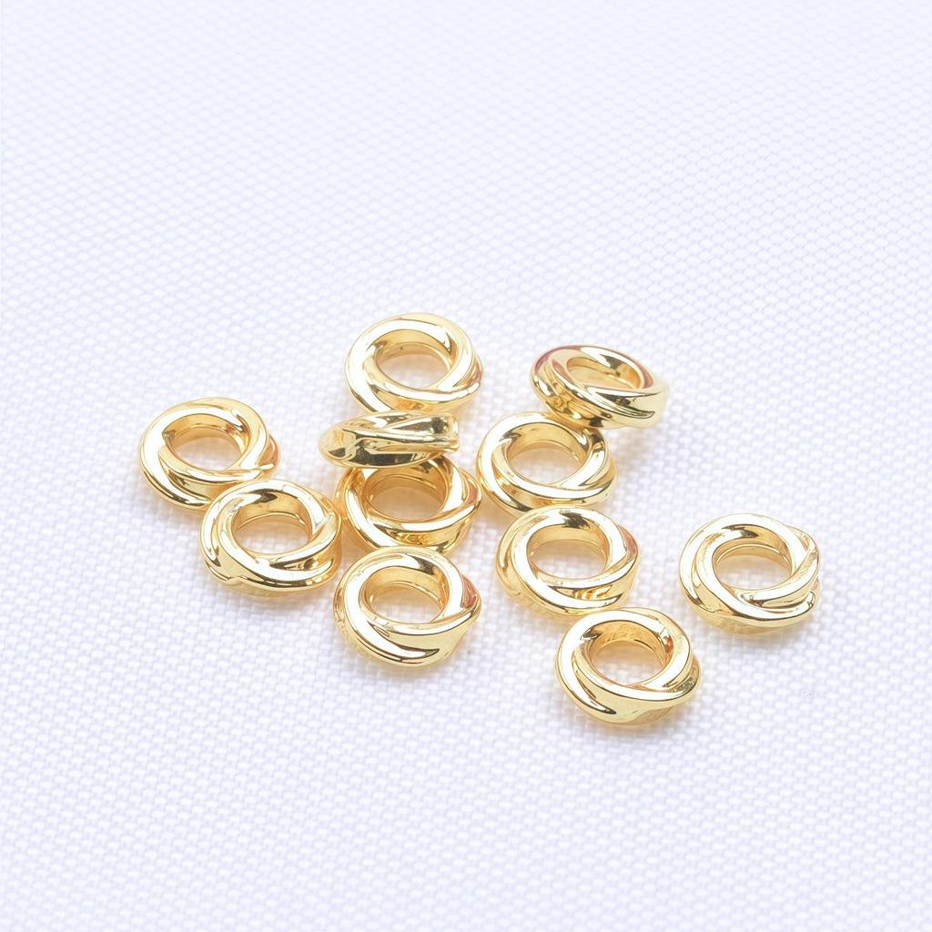 18K Gold Plated Colorfast Twisted Round Spacer Beads for DIY Jewelry and Handmade Bracelets, 4mm & 6mm.