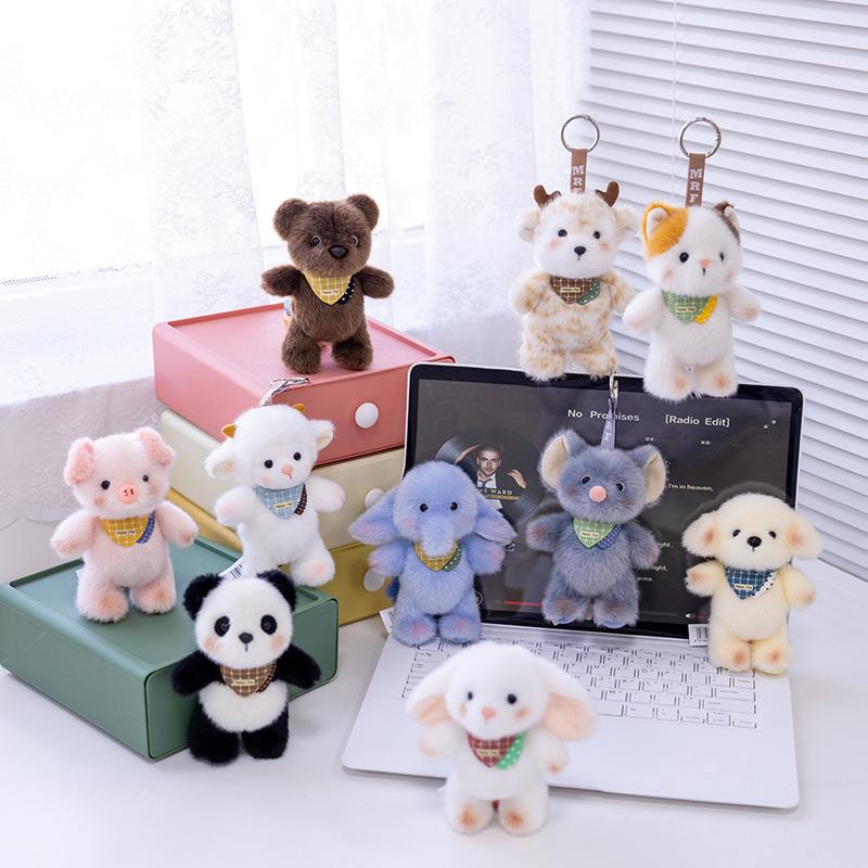 14cm Cute Animal Plush Pendant Cartoon Mouse Panda Sheep Rabbit Elephant Bear Stuffed Doll Boy Girl Gift