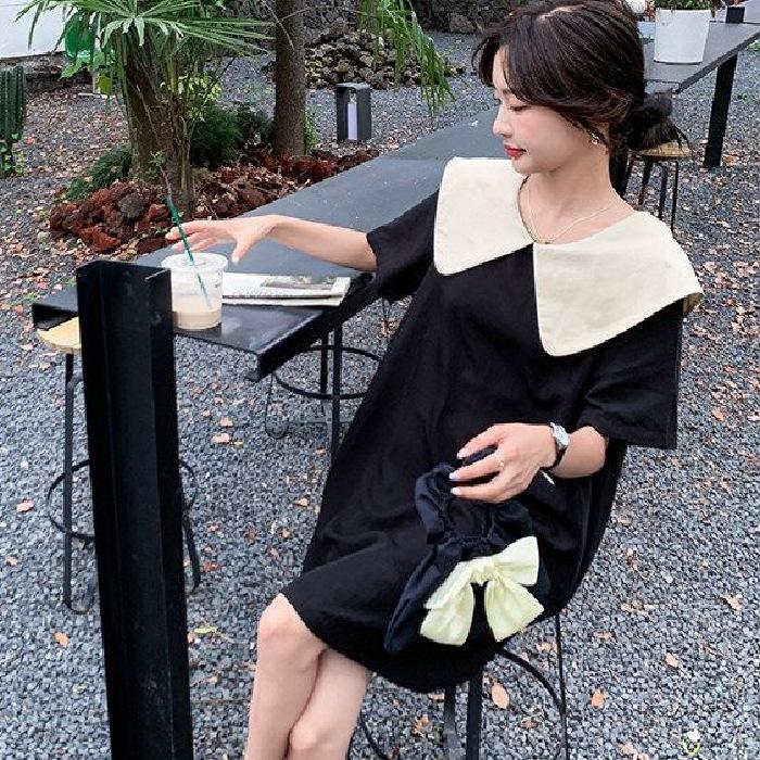 Large size fat mm temperament waist thin doll collar black Hepburn style dress foreign style age reduction French A-shaped skirt