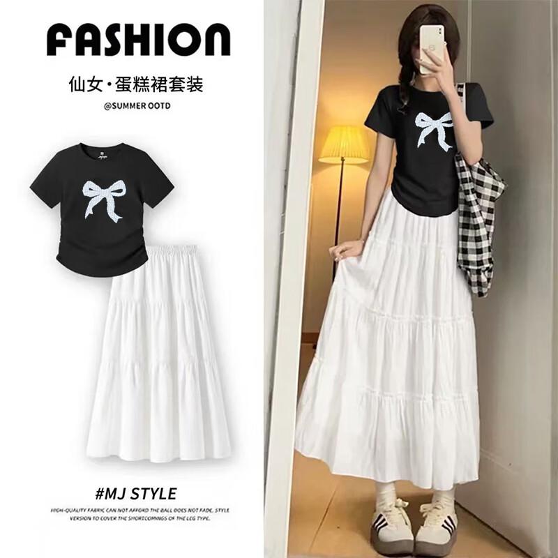 MJ STYLE Women s Short-Sleeve T-Shirt & Skirt Two-Piece Set L