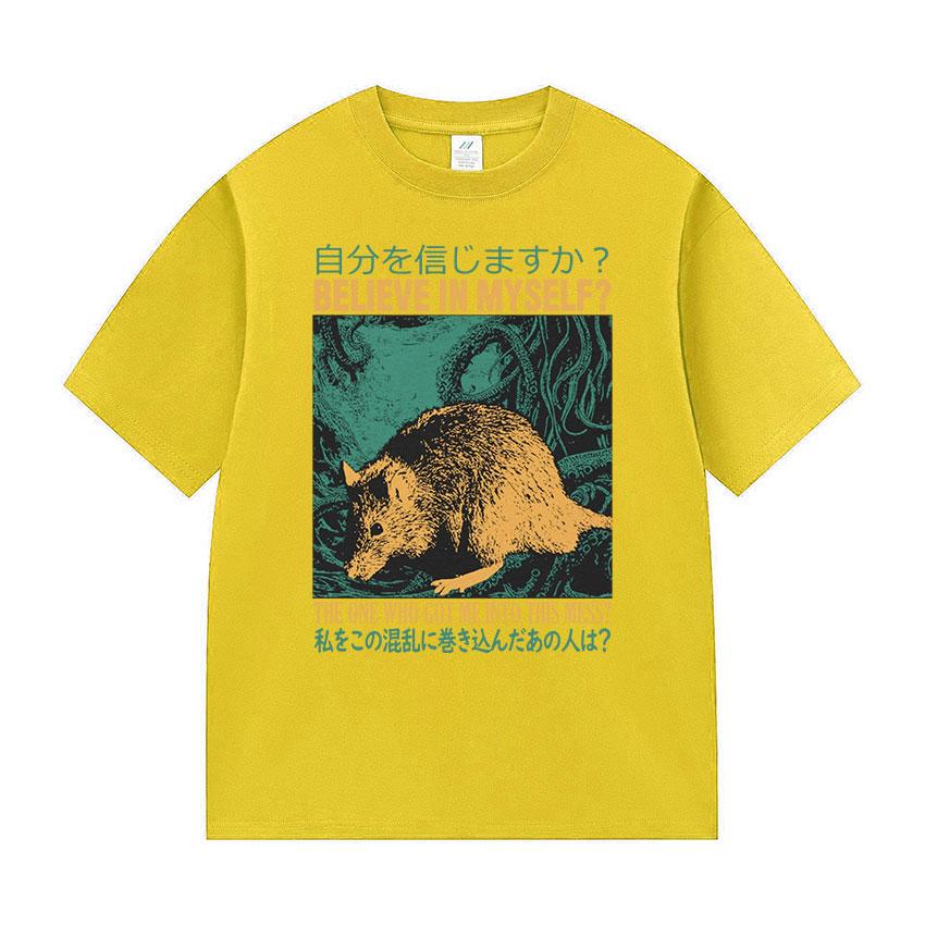 Believe In Myself Funny Graphic T Shirt Retro Japanese Rat Casual Print Tshirt Unisex Fashion Oversized 100 Cotton Unisex Tshirts