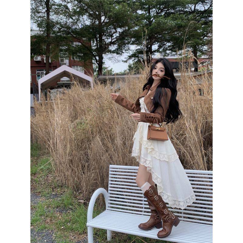 Kumikumi Brown Early Spring Lace Edge Fashion Suit