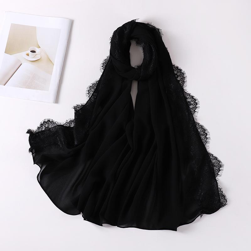 Wedding Style Muslim Soft Lace Hijab Lslamic Plain Scarf Premium Chiffon Scarf Shawl Turban Headwraps Headband Foulard