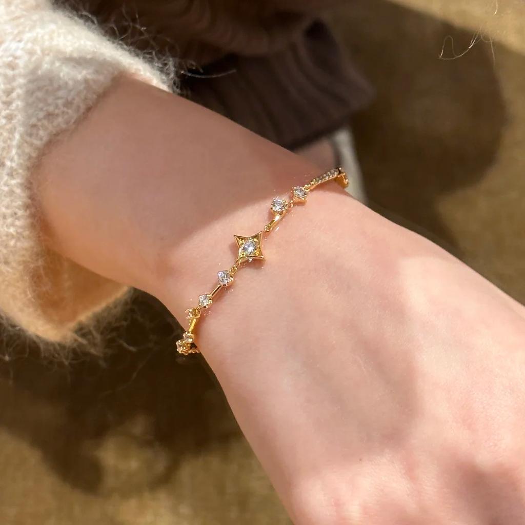 French Exquisite Zircon Star Bracelet Women's Super Shining High Carbon Diamond Star Bracelet Temperament Trendy Star Jewelry