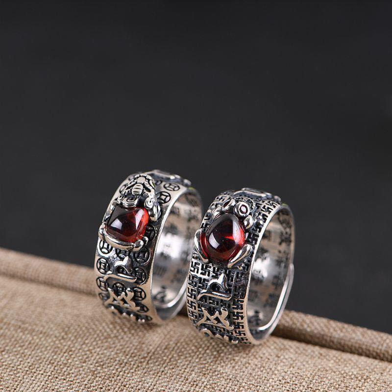 Personality Retro Silver Plated Six Word Truth Ring Gold for Toad Stamper Heart Sutra Ring Men Women Wealth Lucky Jewelr