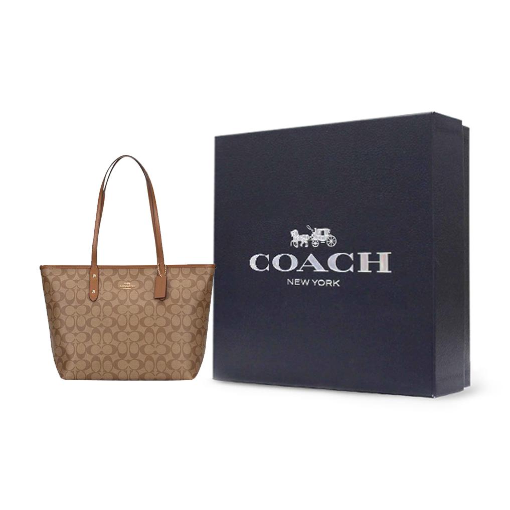 Coach City Zip Tote 30 Vintage Print Zipper Closure Canvas With Leather Tote Bag Shopping Bag Handheld Shoulder Bag Large Women Tote 58292-IMBDX