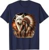 Indian Native American Women with White Wolf Vitage Gifts TShirt Cotton Casual Short Sleeve Vintage Graphic T Shirts