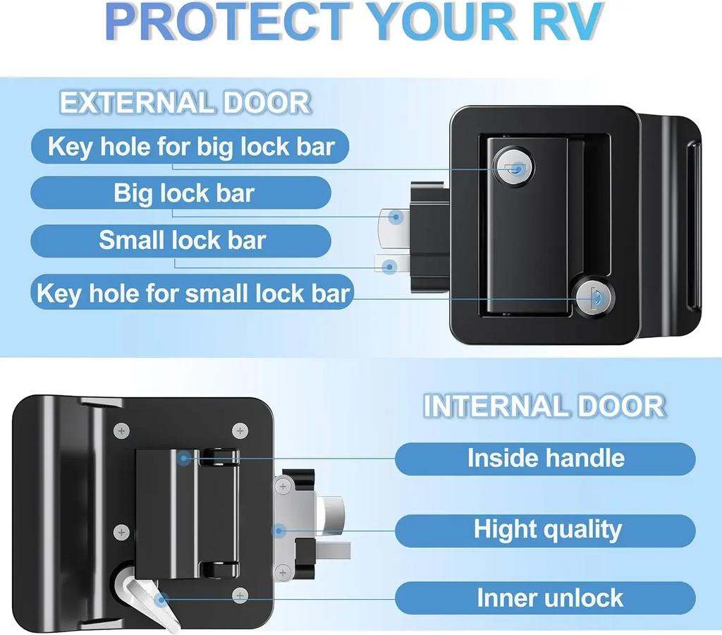 RV Lock All Metal Camper Door Lock Portable RV Entry Door Lock with Built-in Deadbolt for Camper Horse Trailer Cargo Hauler