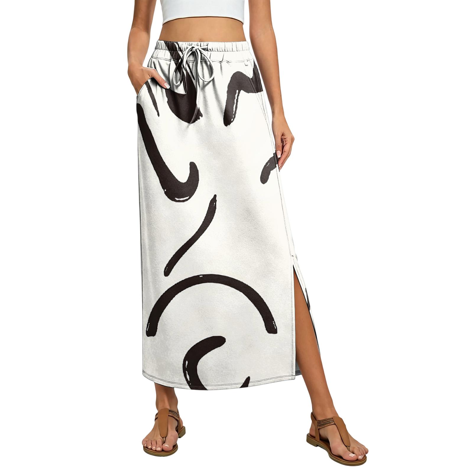 

Ladies floral elastic waist drawstring pocket skirt XL