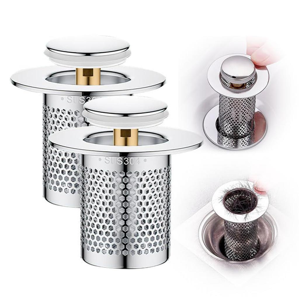 Bathroom Sink Plug Stopper Stainless Steel Filter Basket Sink Drain Hair Catcher for Washroom Restroom Kitchen