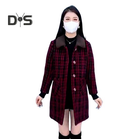 

Женское зимнее пальто с боковыми карманами, отложным воротником, однобортное пальто средней длины, куртка для поездок на работу в клетку, плотная верхняя одежда M красный