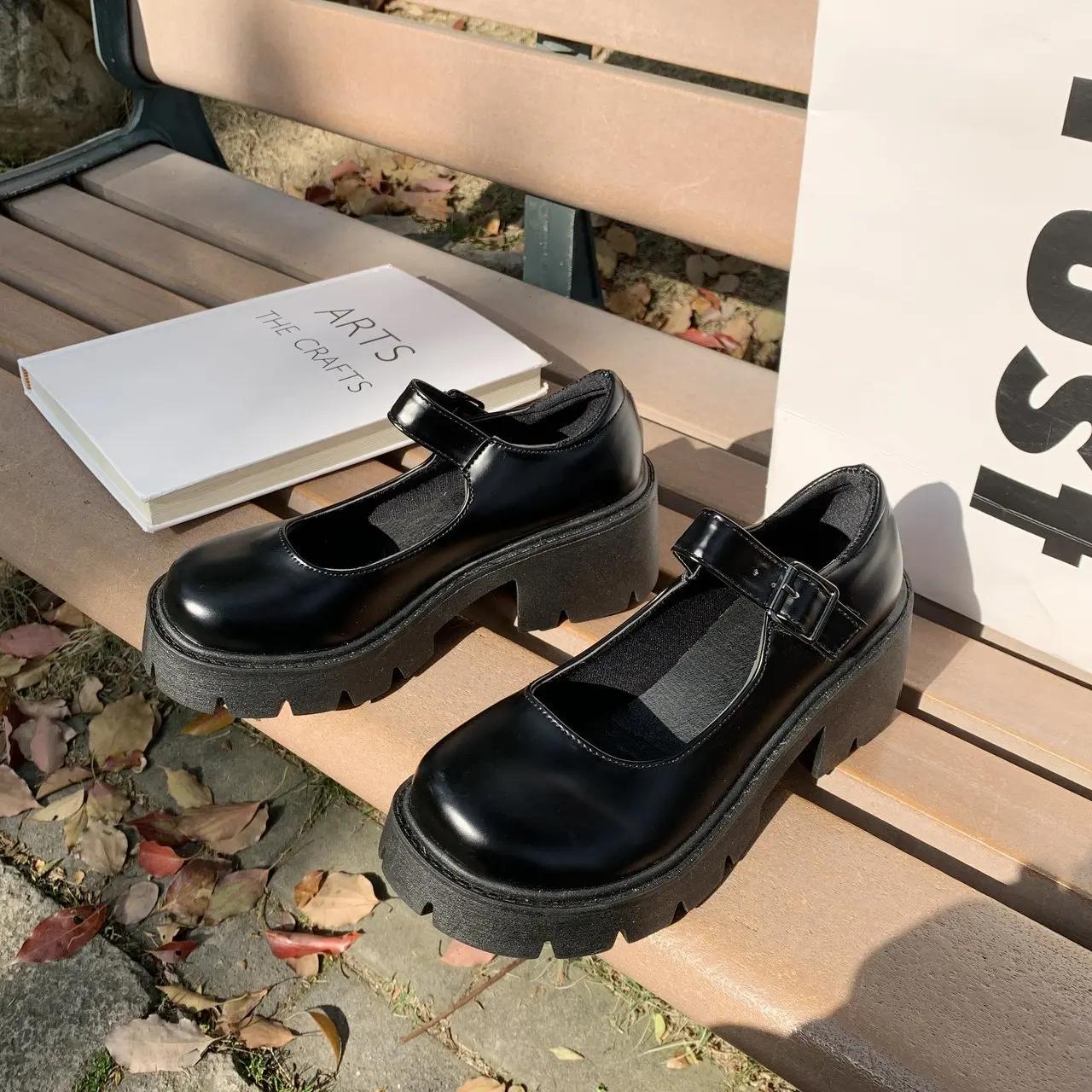 

Женские туфли Мэри Джейн, женские винтажные туфли в стиле Лолиты на высоком каблуке и платформе, туфли в японском стиле для студентов колледжа, большой размер 43 35 матовый черный