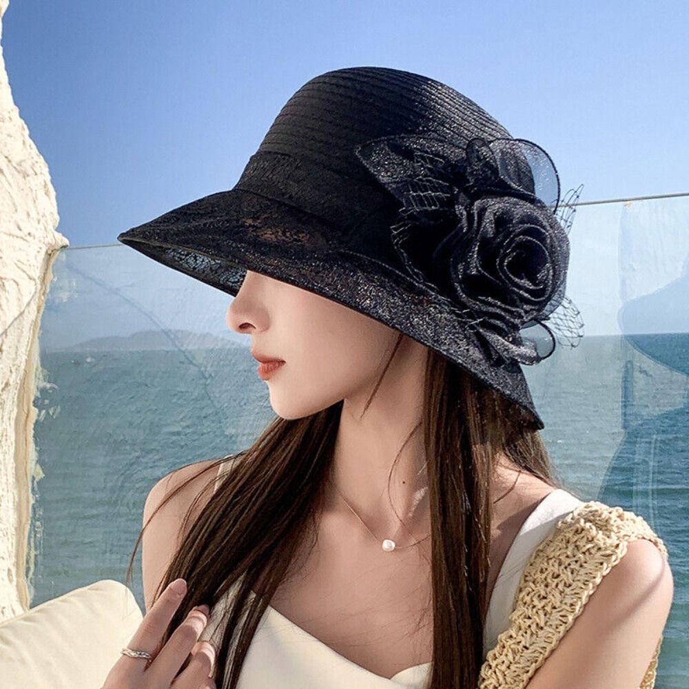 Flower Outdoor Sunshade Hat Organza Women Fisherman Hat New Summer Basin Hat