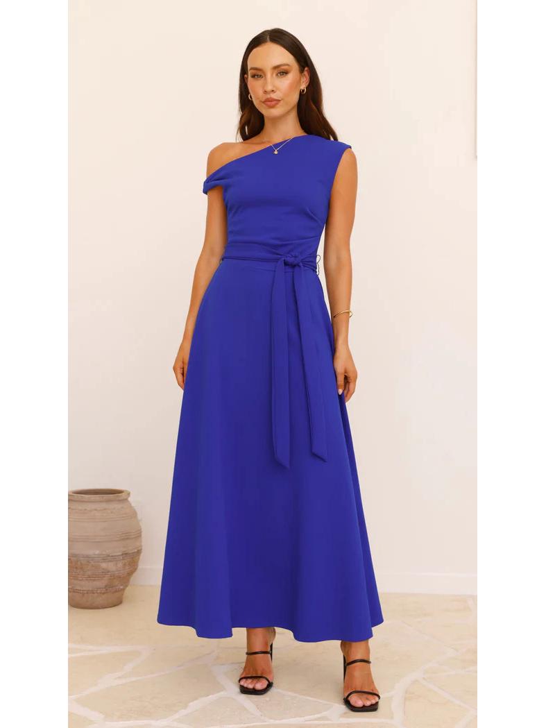 

Spot 25 Summer Solid Color Lace-up Dress: European & American Commuting Style, Fashionable & Sexy Extra Large синий