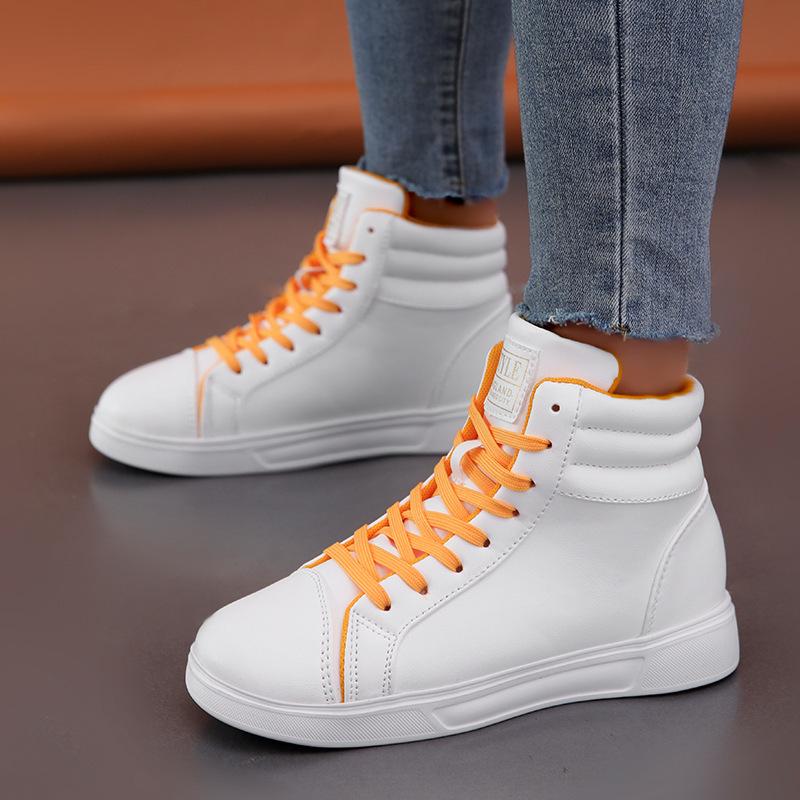 High-top Casual Board Shoes Women's Autumn 2025 New Large Size 46 Small Size 35 White Shoes PU Thick-soled Single Cotton Shoes