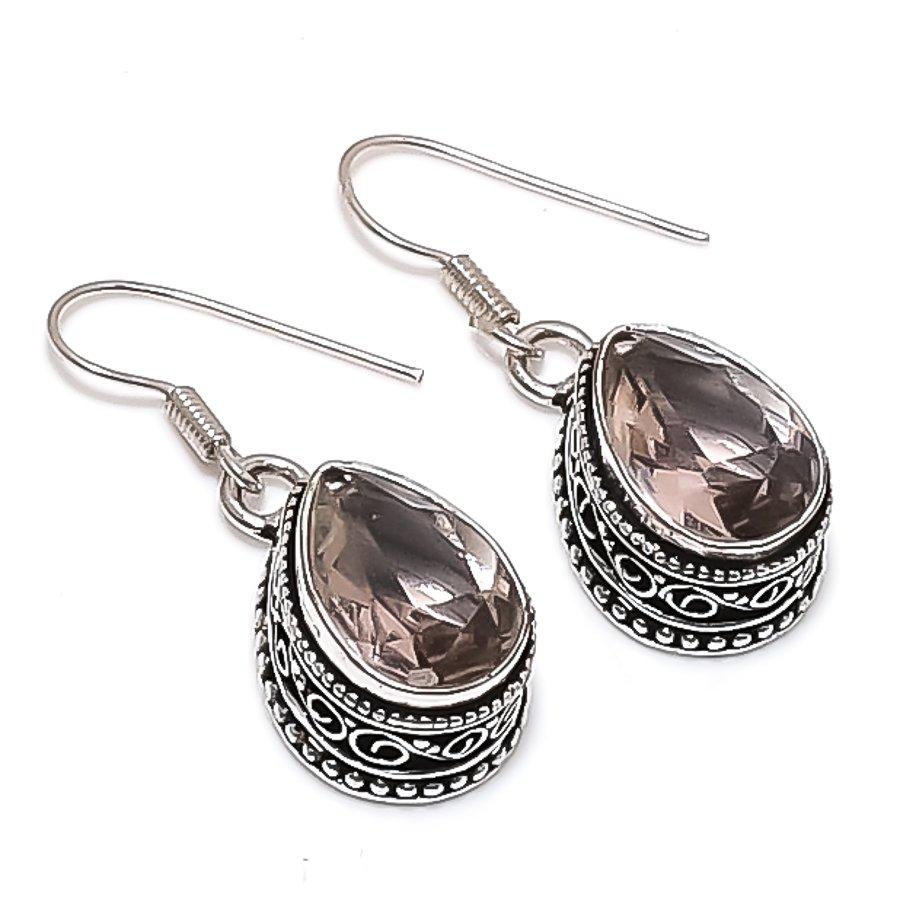 Natural Morganite Gemstone 925 Sterling Silver Jewelry Earring 1.38" k5T49