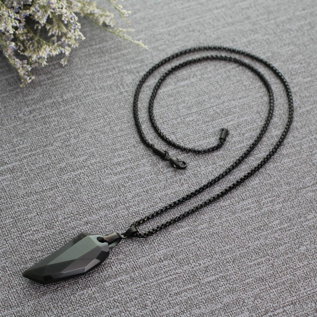 Obsidian Wolf Fang Obsidian Exorcise Evil Good Luck Power Stone Halskette Edelstahlkette [Coai] Herren