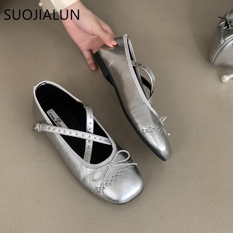 Fashion SUOJIALUN 2025 Spring New Brand Women Flat Shoes Fashion Round Toe Ladies Elegant Mary Jane Shoes Soft Flat Heel Single Shoes