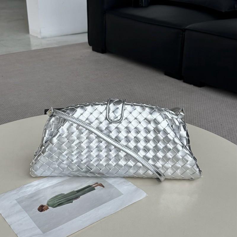 Womens Genuine Leather Cloud Shell Bag Large Capacity Woven Shoulder Clutch Evening