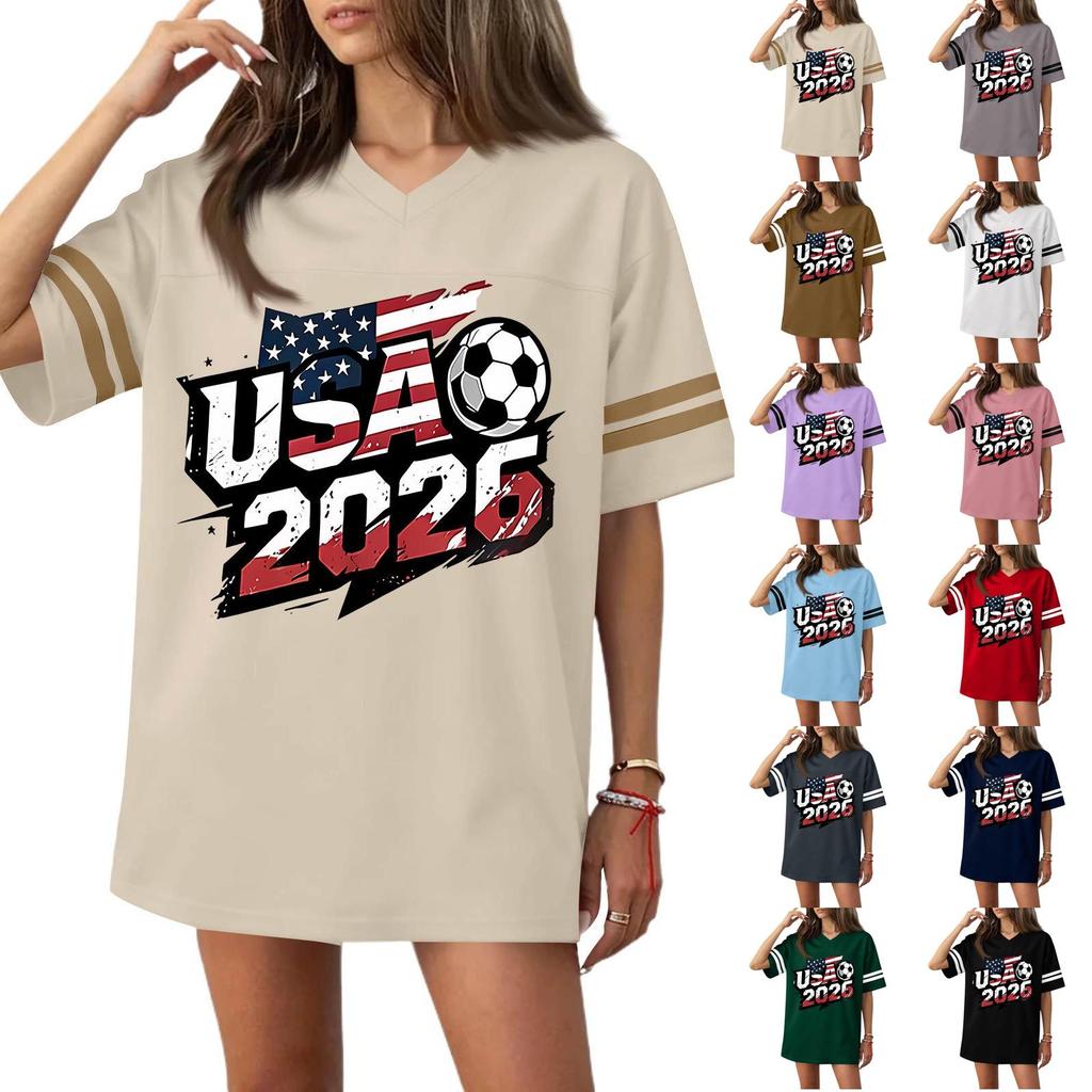 Short Sleeve Blouses for Women USA 2026 Graphic Womens Short Sleeve Shirts V Neck Casual Women's Short Sleeve Tops Loose Fit