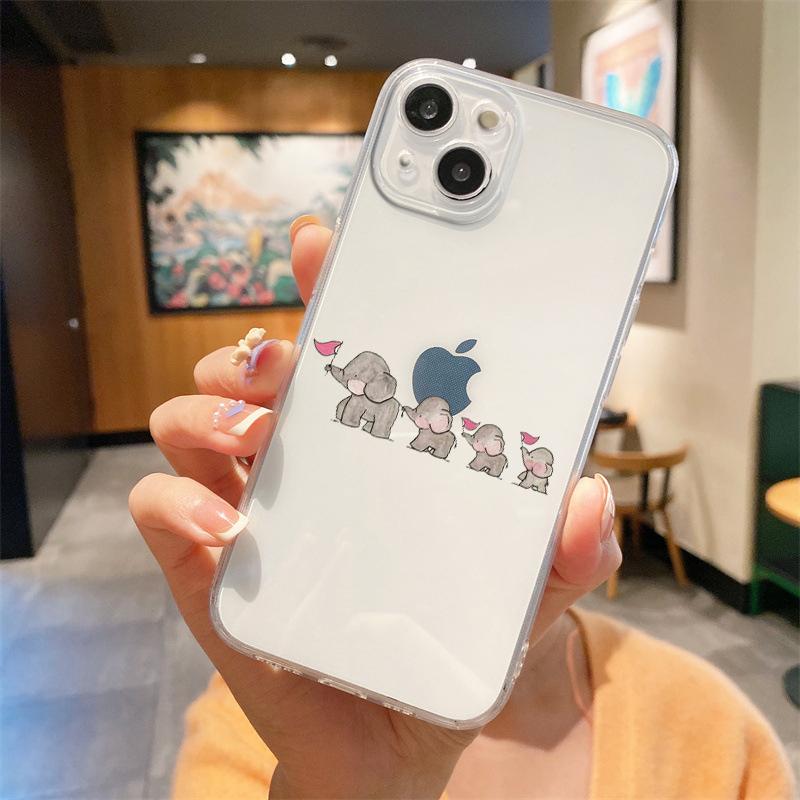 For iPhone 15 16 14 13 12 mini 11 Pro Max XS X XR SE 7 8 Plus Silicone Clear Cover Couple Style Cartoon Luxury Phone Case