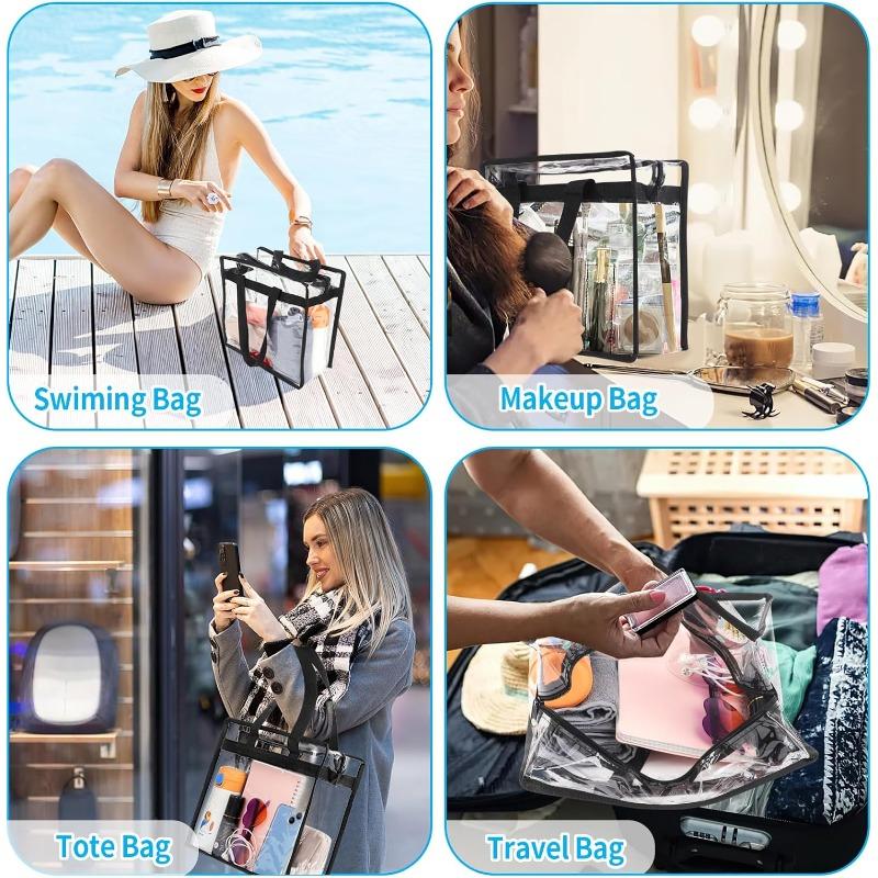 1/2pcs Clear Tote Bags with Zipper, Large Capacity Transparent Shoulder Bag, Waterproof Multipurpose Totes for Daily Use