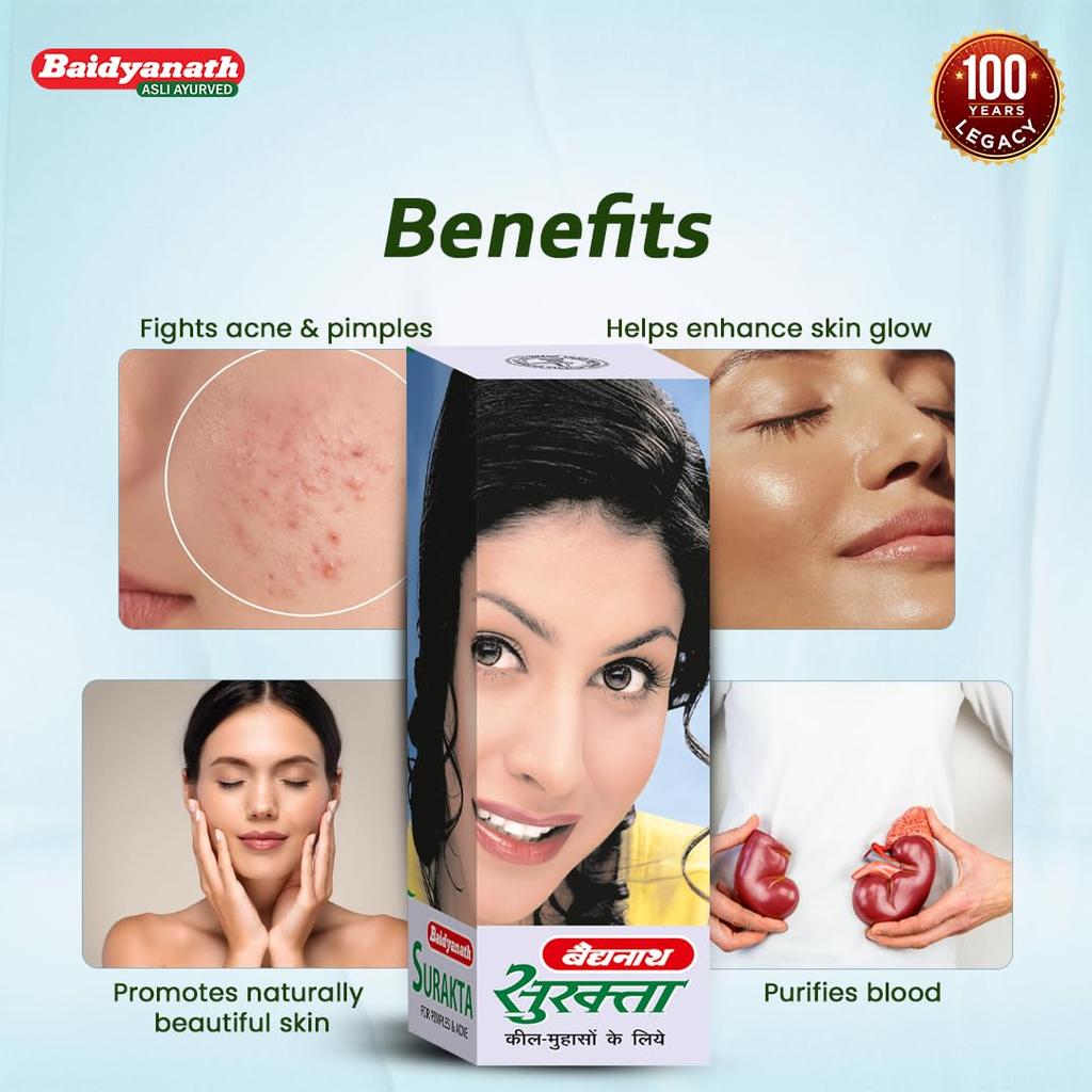 Baidyanath Surakta Herbal Tonic 200 Ml X Pack Of 2 Natural Skin Cleanser And Blood Purifier For Clear Radiant Skin