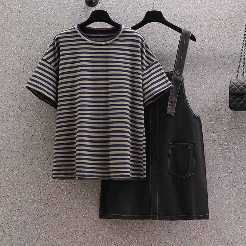 Women s Summer 2026 Korean Chic Denim Overalls Dress Two-Piece Set Medium