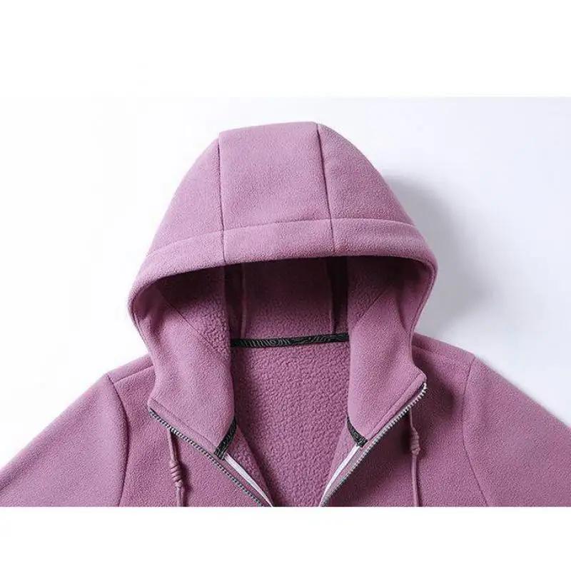 Autumn Winter Women Solid Hoodies Women Sweatshirt Jacket Breathable Leisure Walk Warm Hooded Zipper Top Lady Coat