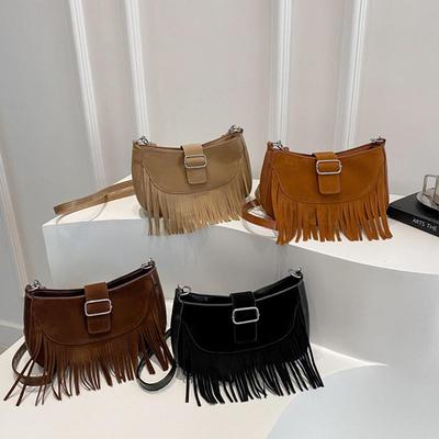 Vintage Tassel Crossbody Bags For Women's Gift, Casual Adjusted Strap Fringe Shoulder Bag For Daily Used/Leisure Vacation