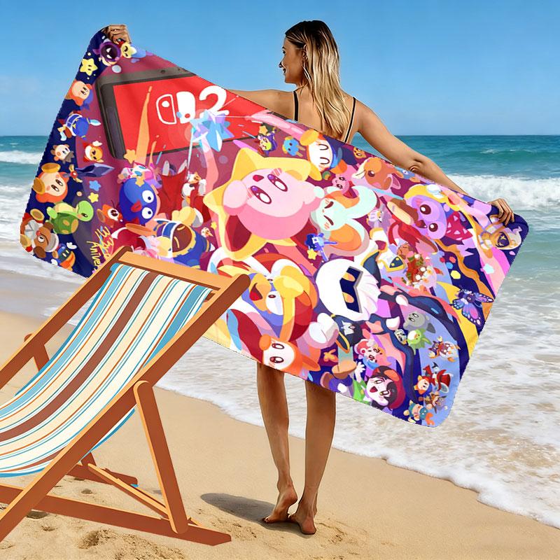 Kirby Cute Art Print Beach Towel, Large Soft Quick Dry Towel for Beach Camping Swimming