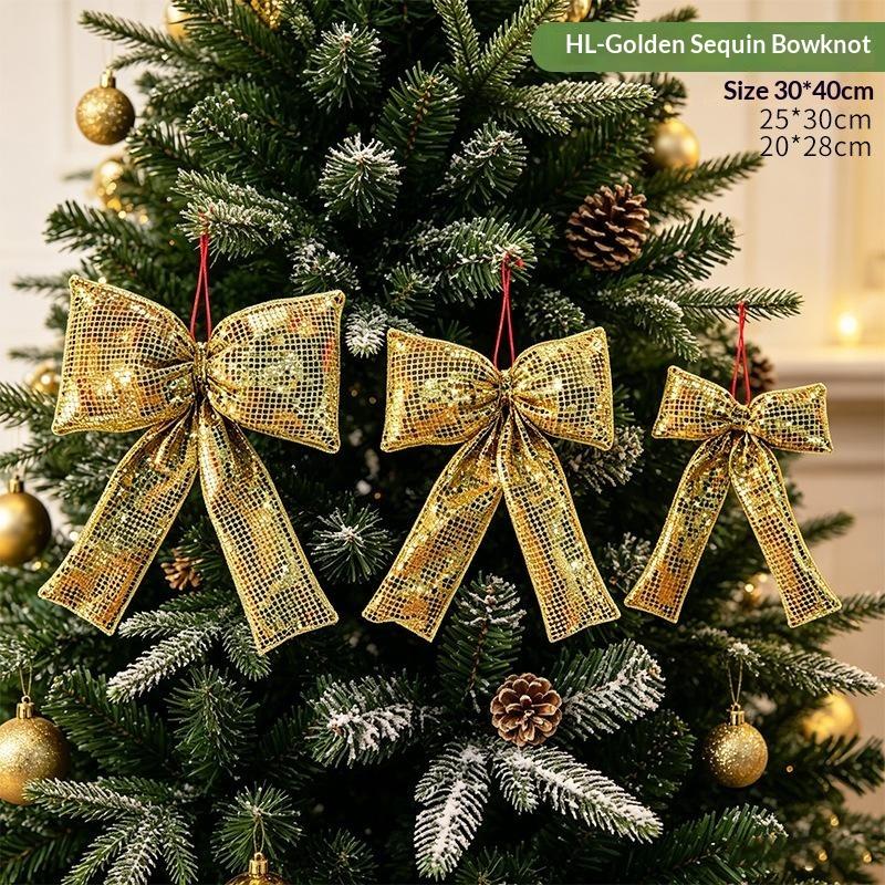 Hanging Christmas Sequin Bow Retro Exquisite Christmas Tree Ornament Sparkling Wreath Garland Bow Merry Christmas