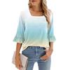 Women's Casual 3/4 Sleeve Tops Summer Square Neck T Shirts Ruffle Loose Fit Tunic Blouses