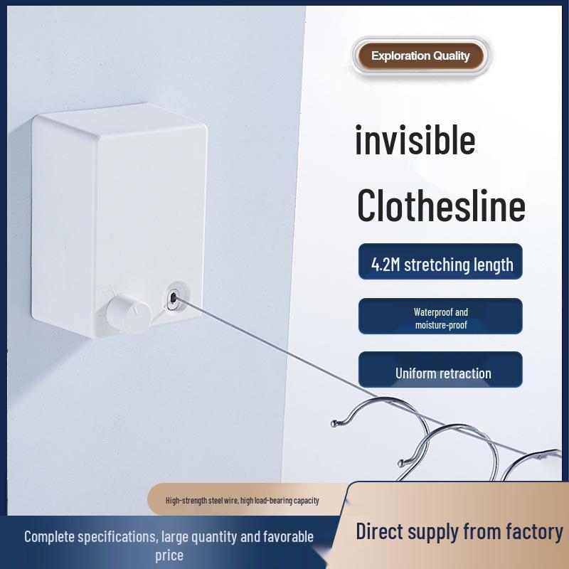 Retractable No-Drill Balcony Clothesline: Invisible Indoor/Bathroom Drying Rack with Steel Wire Rope.
