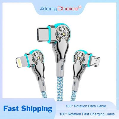 65W Charging Cable For Type-C Micro Lightning Super Charge Data Cable 180° Rotation Nylon Cable USB Cable Fast Charge