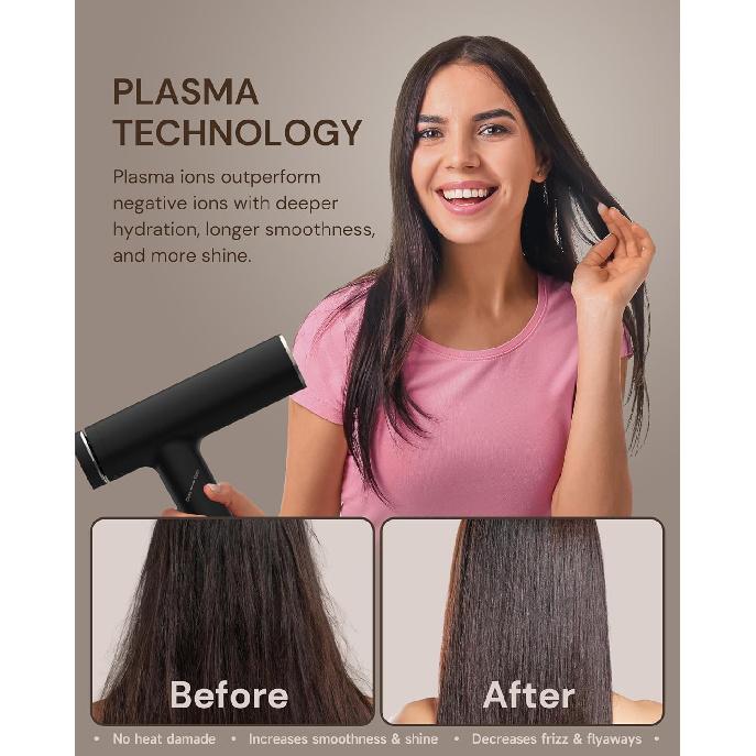 Plasma Ion Hair Dryer with Diffuser for Curly Hair, 110000 RPM Professional High Speed Blow Dryer with Plasma Ion, 1500W Foldable Travel Hairdryer