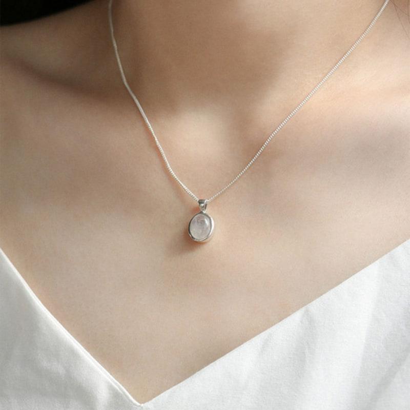 Youngglow silver925 oval ädelstenshalsband (3 typ)