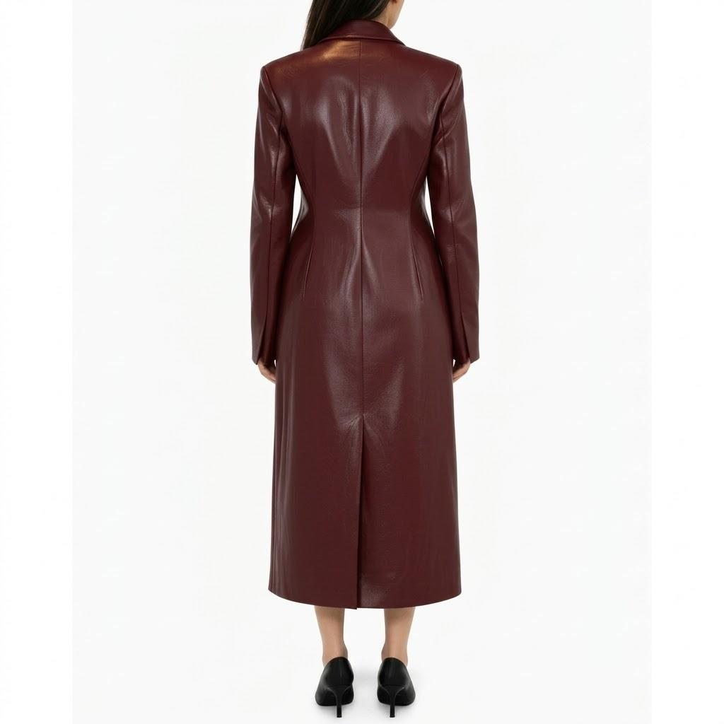Stylish Handmade Women's Genuine Lambskin Leather Burgundy Designer Trench Coat