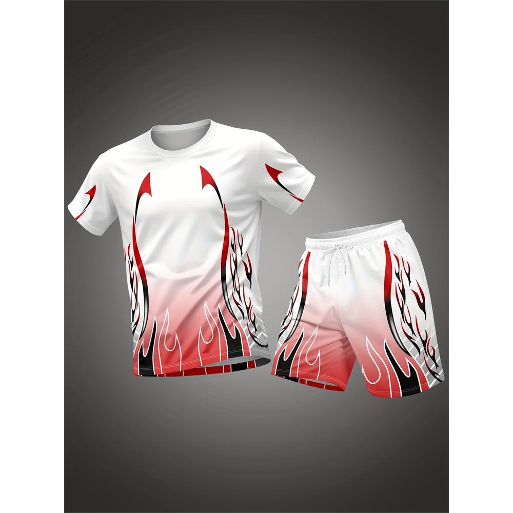 Plus Size Men's Quick-Dry Short-Sleeve T-Shirt and Shorts Set Men's Breathable Athletic Set Fitness T-Shirt and Shorts Set