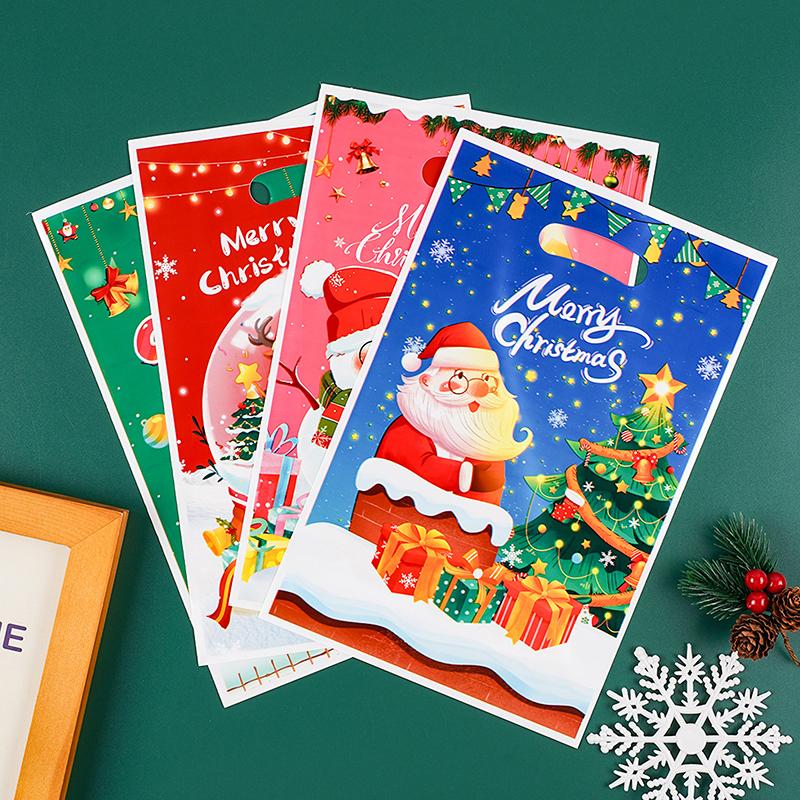 30 Stück Weihnachten Plastik Geschenktüten Frohe Weihnachten Goodie-Tüte mit Henkel Leckerli Süßigkeiten Keks Snacktüte für Weihnachtsfeier Zubehör