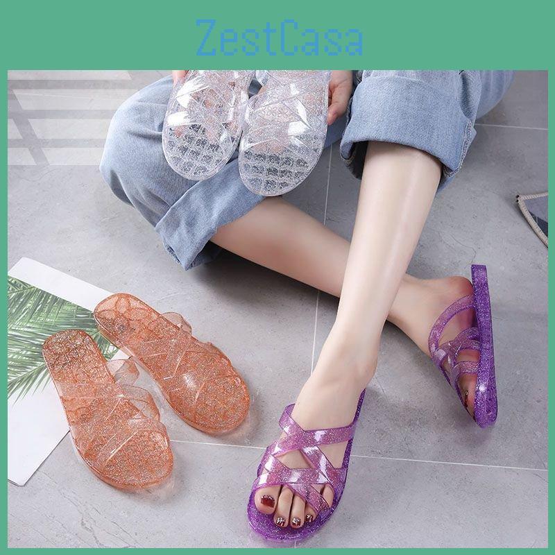 Sandals Womens Summer Nonslip Crystal Bath Bathroom Home Deodorant Flat Bottom Transparent Household Womens Slippers