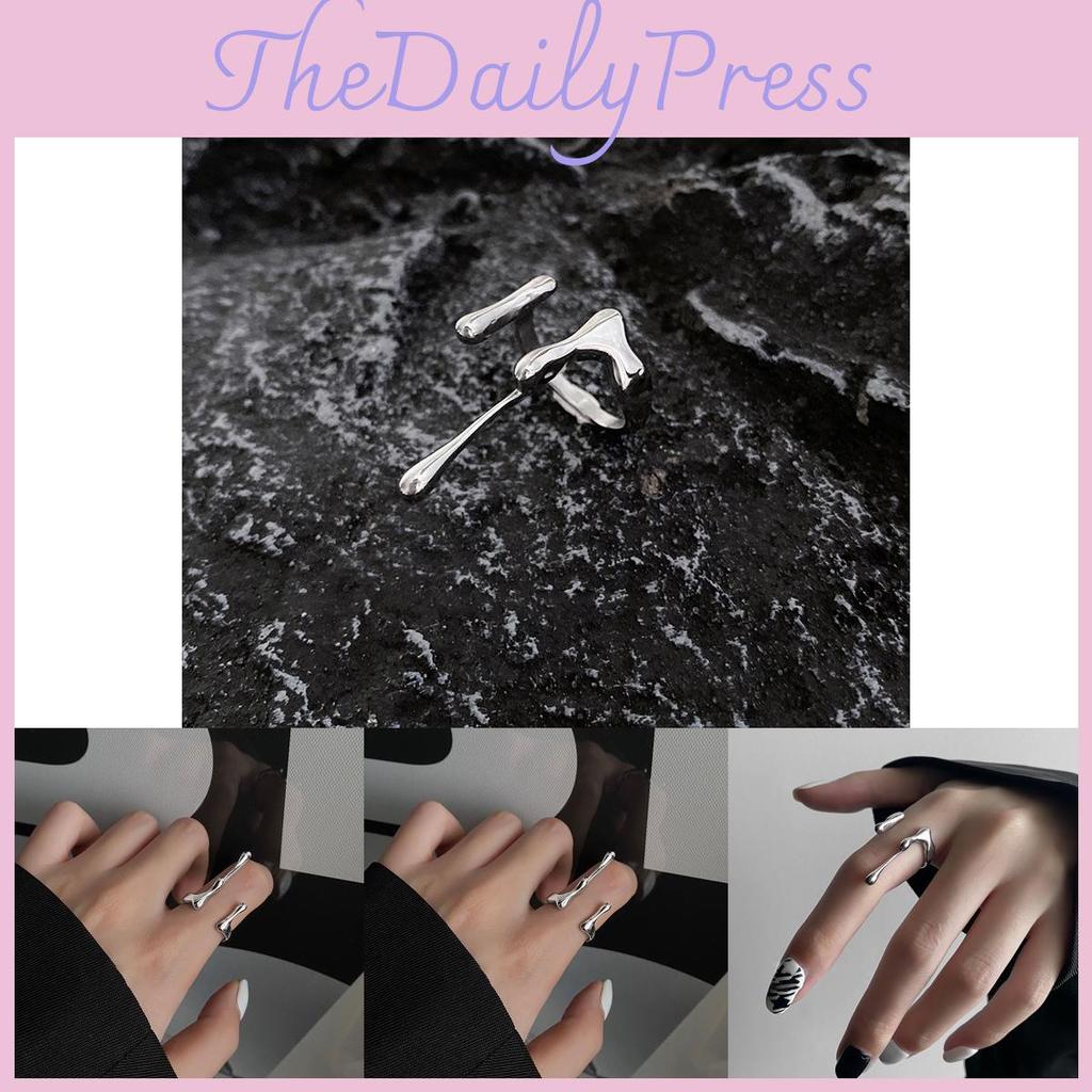 Unique 925 Sterling Silver Irregular Liquid Lava Adjustable Ring For Women With Geometric Design