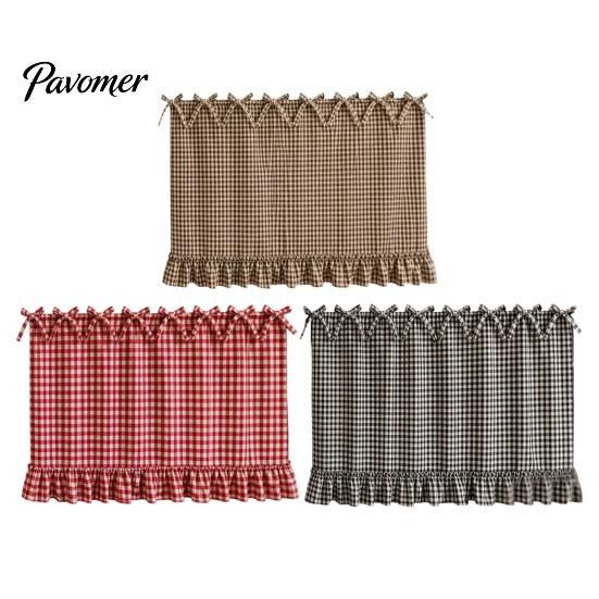 Oven Side Window Drapes Buffalo Plaid Curtain Skirt, Door with Ribbon Bows, Rustic Small Space Decor Half for Farmhouse Kitchen Sink, Cabinet,