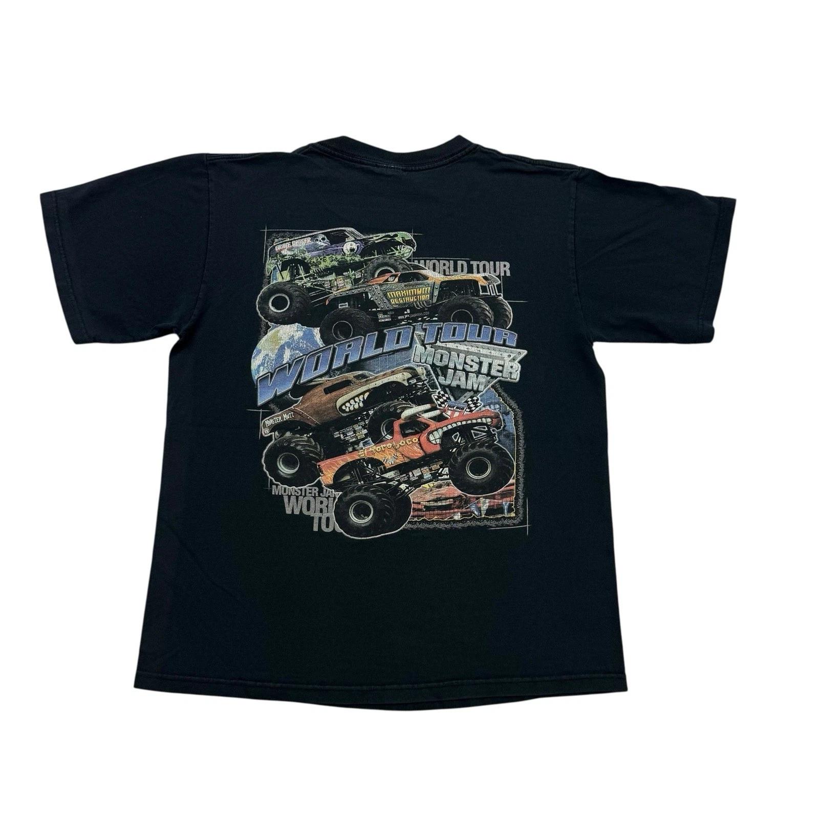 Monster Jam World Tour Shirt Mens Small S Black Monster Trucks Short Sleeve XL