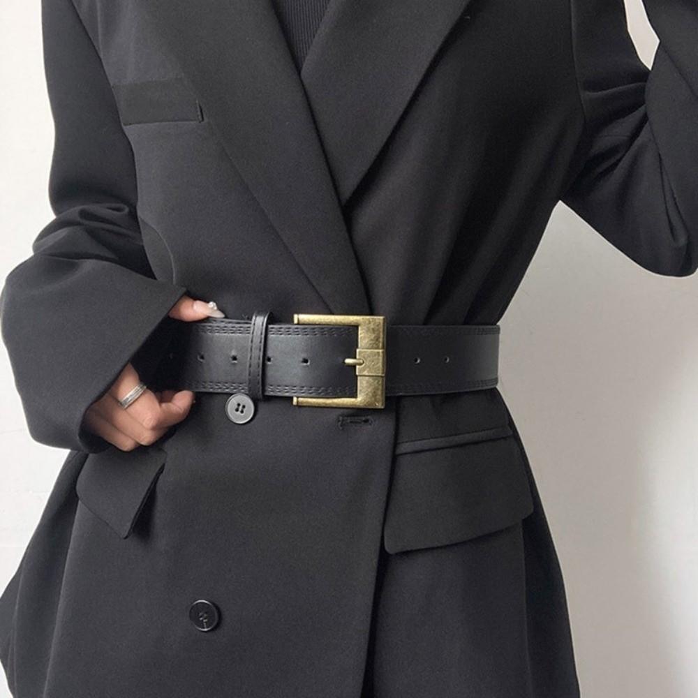 Pin Buckle Wide Waist Belt Y2K PU Leather Waistbands Fashion Metal Buckle Wide Belt Woman