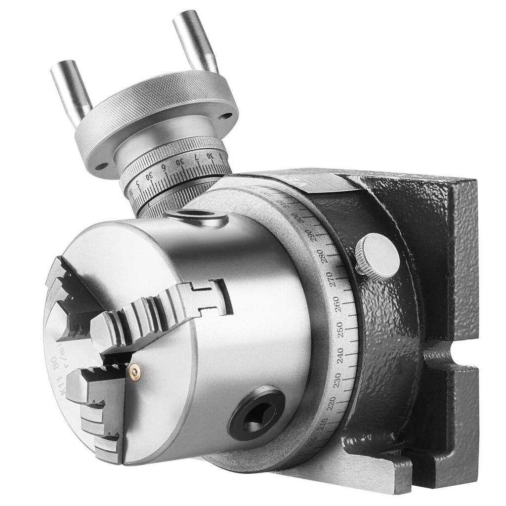 Rotary Table for Milling Machines, 100 mm, Horizontal Vertical Model Precision Milling Rotary Table, with 80 mm 3-Jaw Chuck M10 T-Bolts Nuts, for
