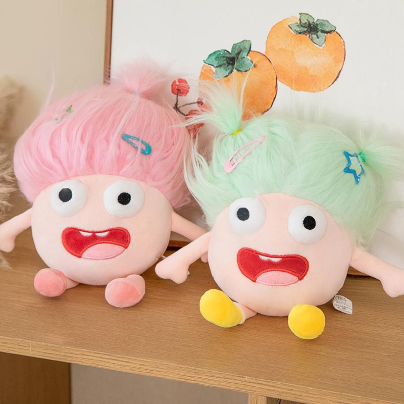 Cute Versatile Hairstyle Plush Toy Soft Stuffed Colorful Big Eye Funny Bedroom Pillow Doll Kids Birthday Gifts Boy Girls