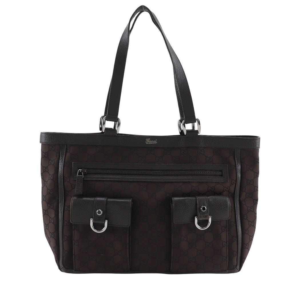 Gucci Abbey Line Tote Bag 268639 Outlet GG Brown Nylon Canvas Women Used