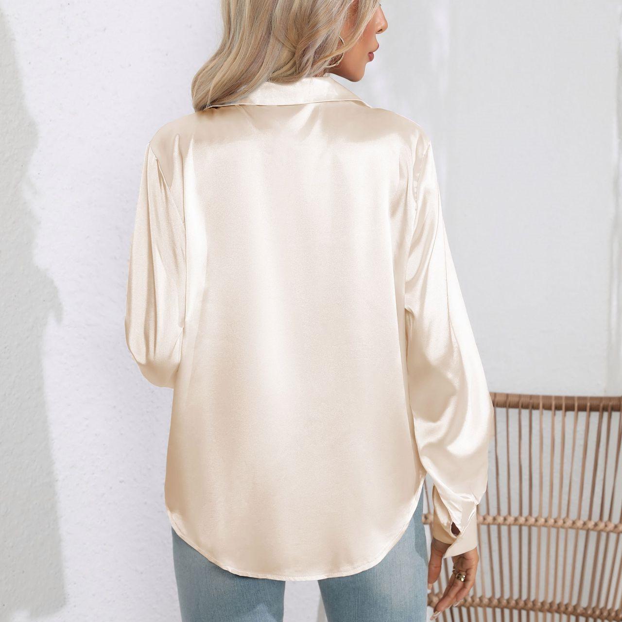 GMXIA Женские модные повседневные однотонные блузки и рубашки-поло с длинным рукавом — фото 6